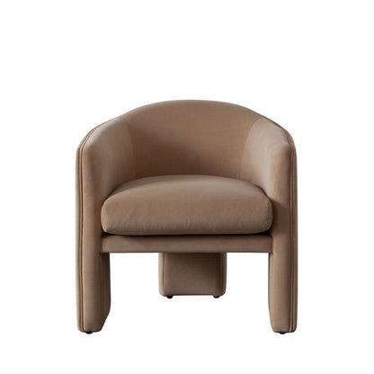 Benjara Lery Accent Chair, Curved Back Tripod Base, Camel Brown Velvet, 29 Inch