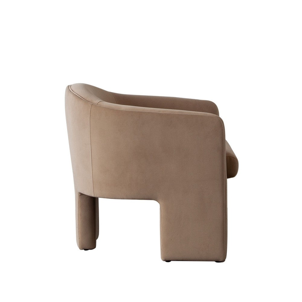 Benjara Lery Accent Chair, Curved Back Tripod Base, Camel Brown Velvet, 29 Inch