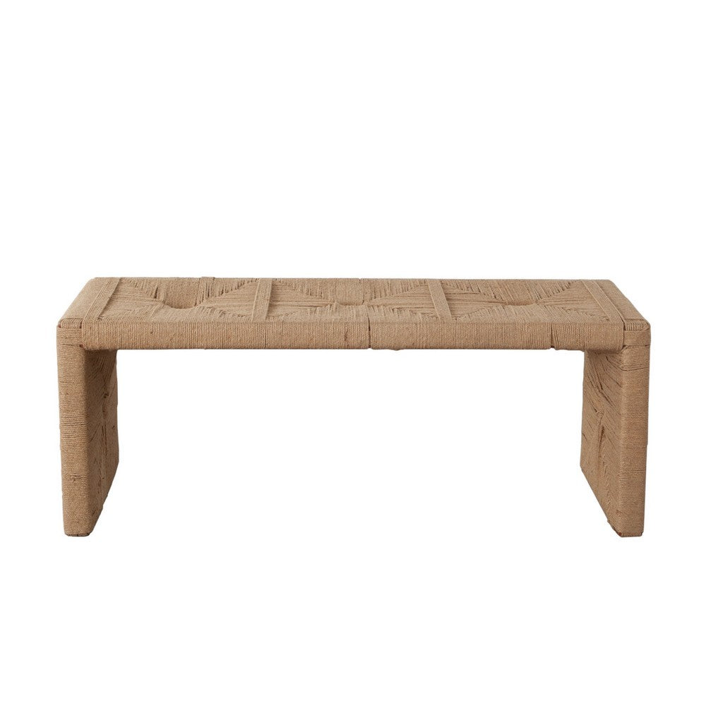 Benjara Koe Accent Bench, 49 Inch Wide Handwoven Natural Jute Woven Frame