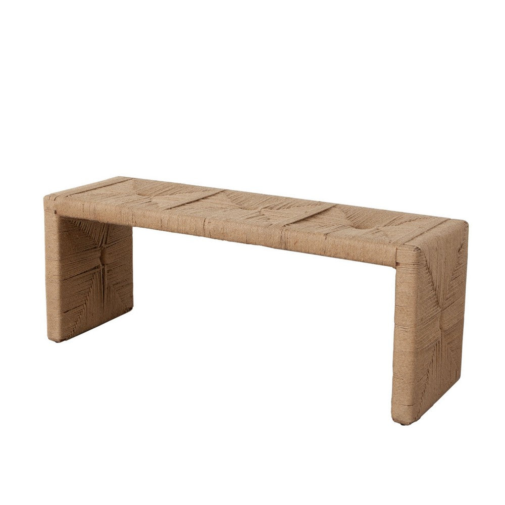 Benjara Koe Accent Bench, 49 Inch Wide Handwoven Natural Jute Woven Frame