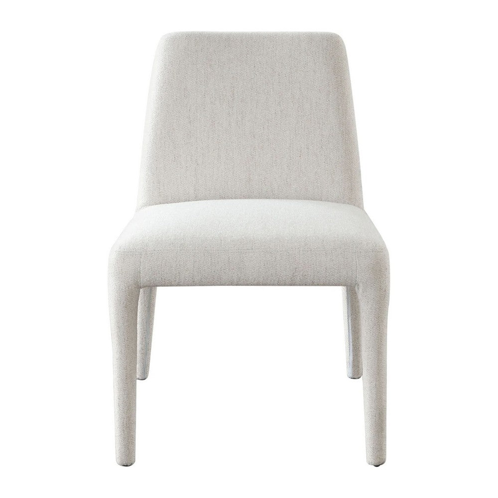 Benjara Hena Dining Side Chair Set of 2, Light Oat Polyester Upholstered Frame
