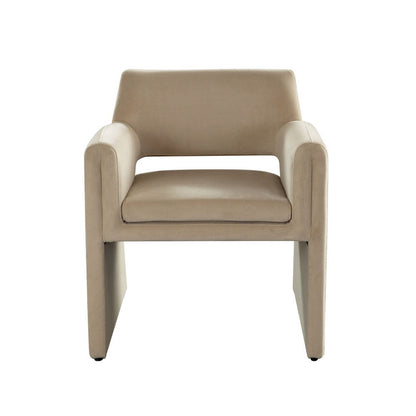 Benjara Fena Accent Dining Chair, Light Camel Brown Velvet, Low Back