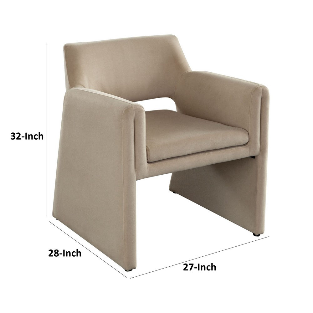 Benjara Fena Accent Dining Chair, Light Camel Brown Velvet, Low Back