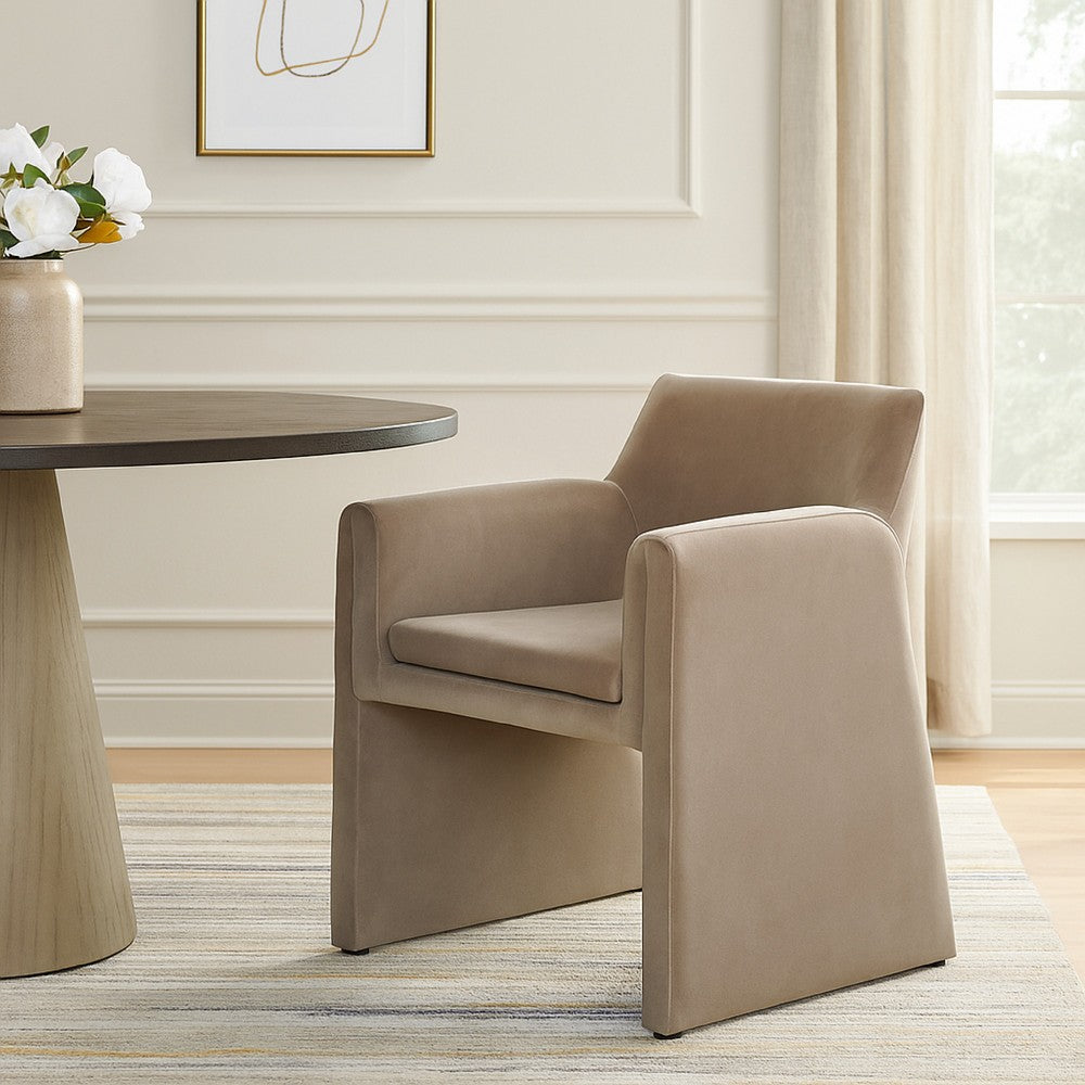 Benjara Fena Accent Dining Chair, Light Camel Brown Velvet, Low Back