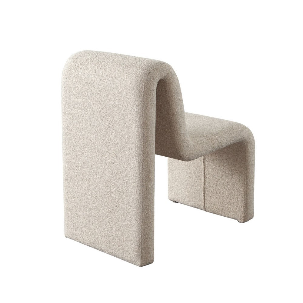 Benjara Nena Armless Dining Chair, Curved Light Camel Brown Shearling Fabric