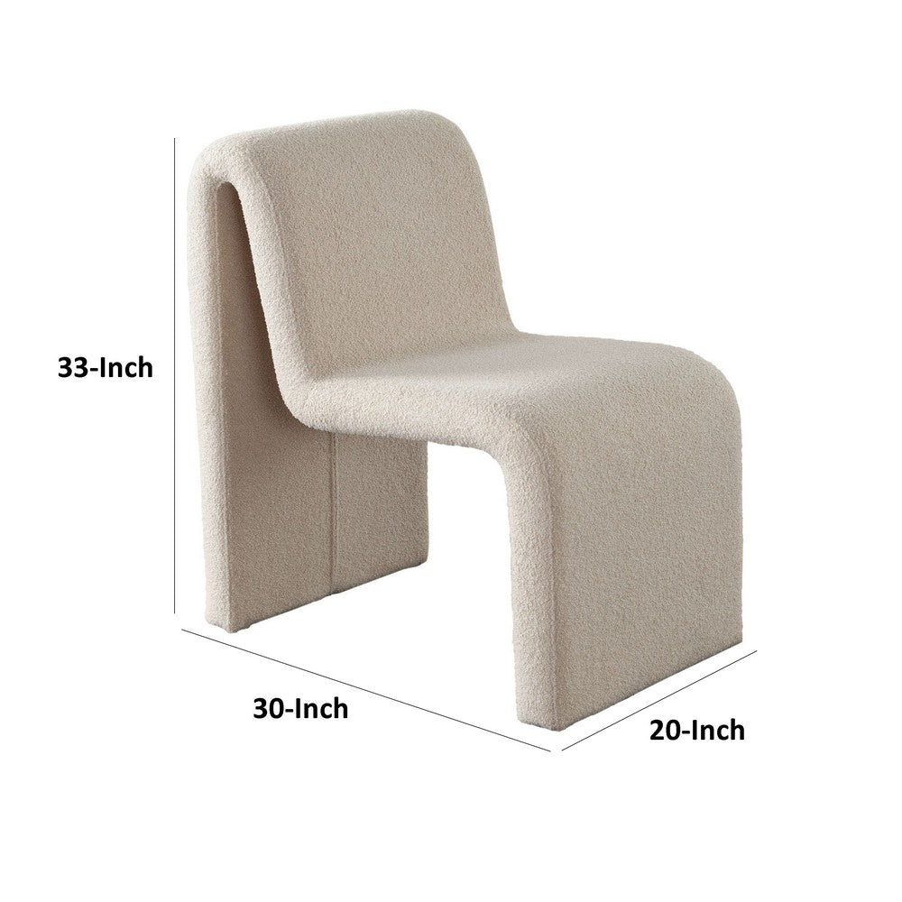 Benjara Nena Armless Dining Chair, Curved Light Camel Brown Shearling Fabric