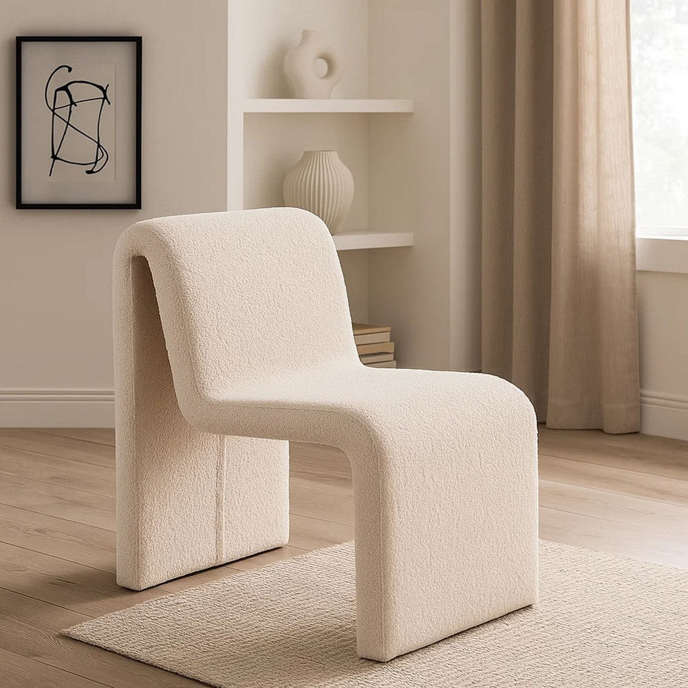 Benjara Nena Armless Dining Chair, Curved Light Camel Brown Shearling Fabric
