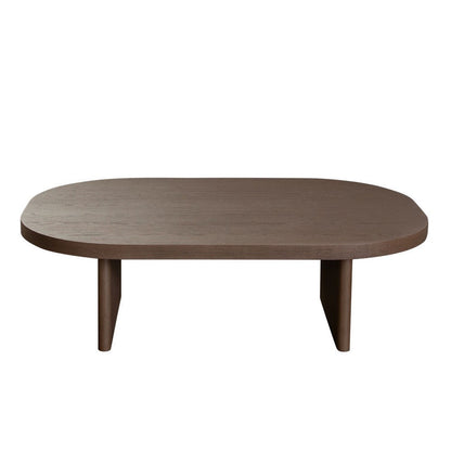 Benjara Peny Coffee Table, 47 Inch Oval Top with / Panel Legs in Dark Oak Brown