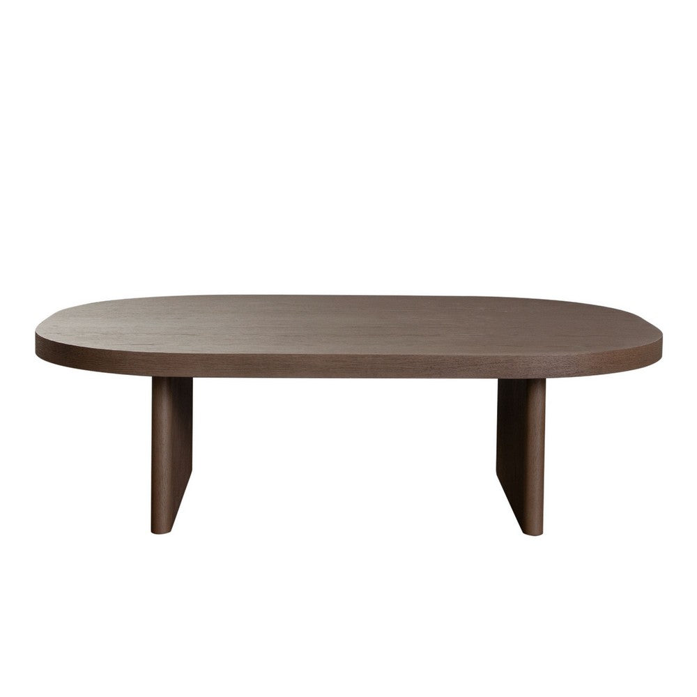 Benjara Peny Coffee Table, 47 Inch Oval Top with / Panel Legs in Dark Oak Brown