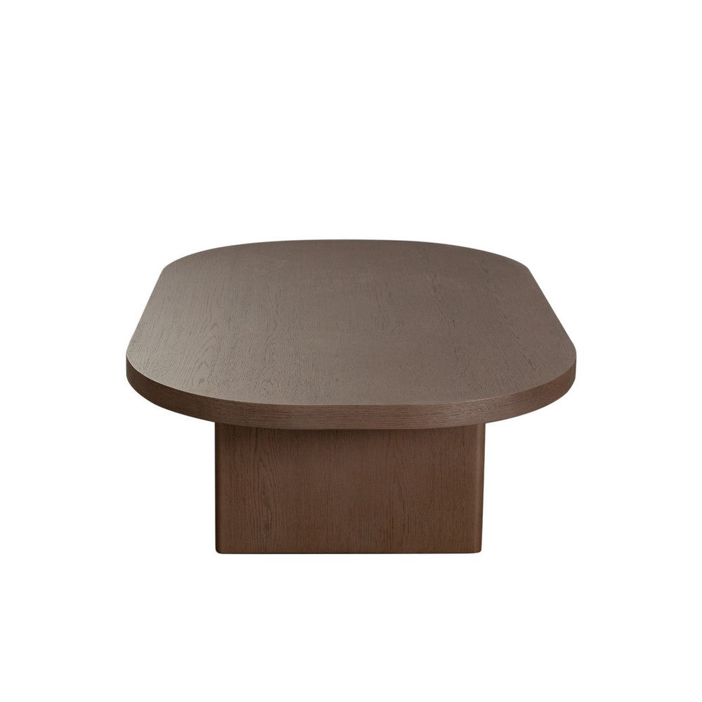Benjara Peny Coffee Table, 47 Inch Oval Top with / Panel Legs in Dark Oak Brown