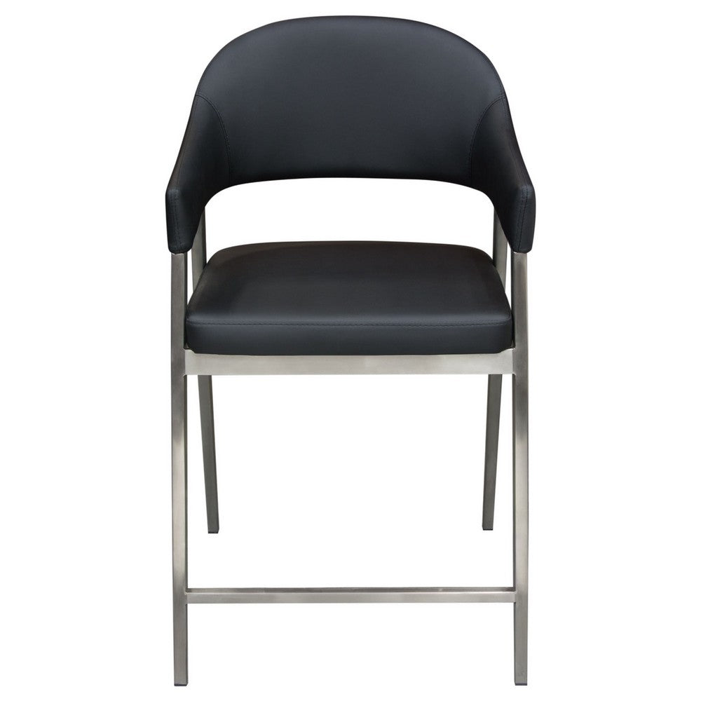 Benjara Arie Counter Height Chair Set of 2, Black Faux Leather Seat And Back