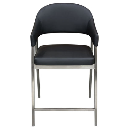 Benjara Arie Counter Height Chair Set of 2, Black Faux Leather Seat And Back