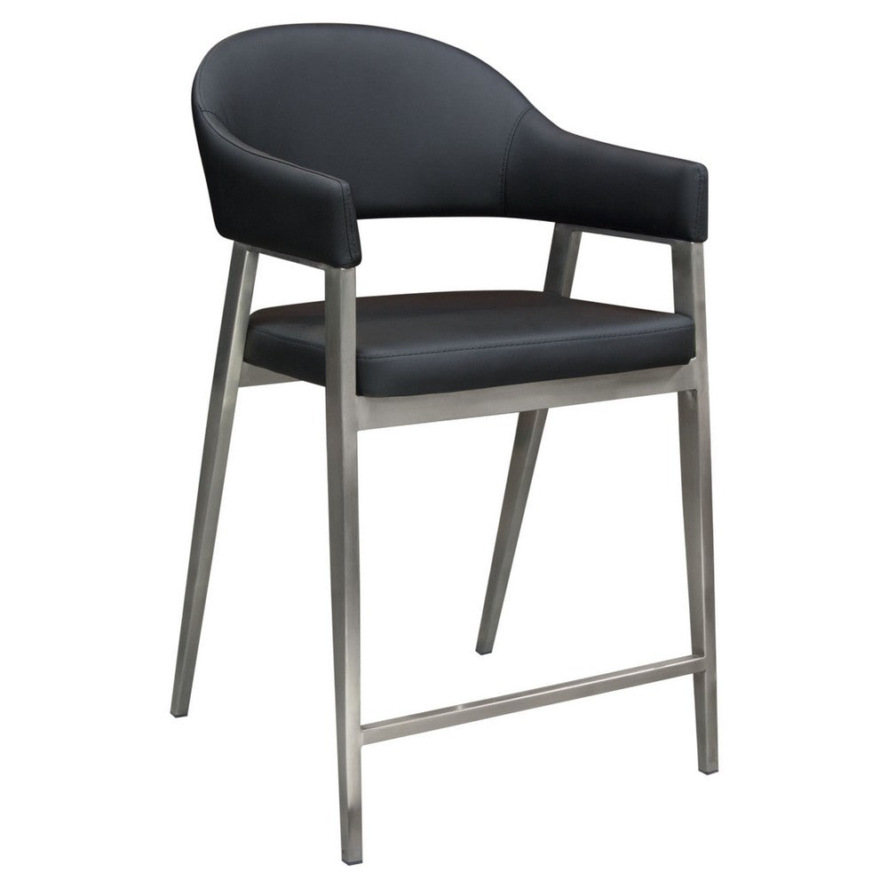 Benjara Arie Counter Height Chair Set of 2, Black Faux Leather Seat And Back