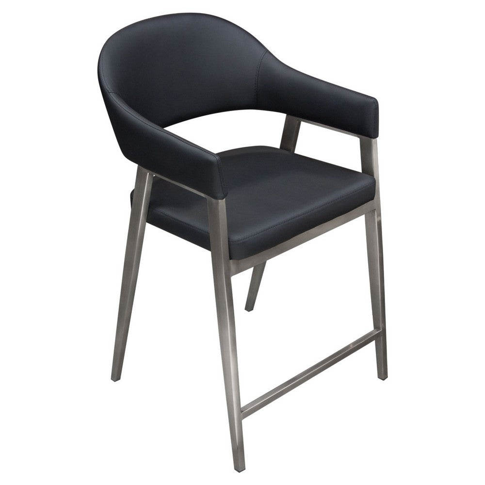 Benjara Arie Counter Height Chair Set of 2, Black Faux Leather Seat And Back