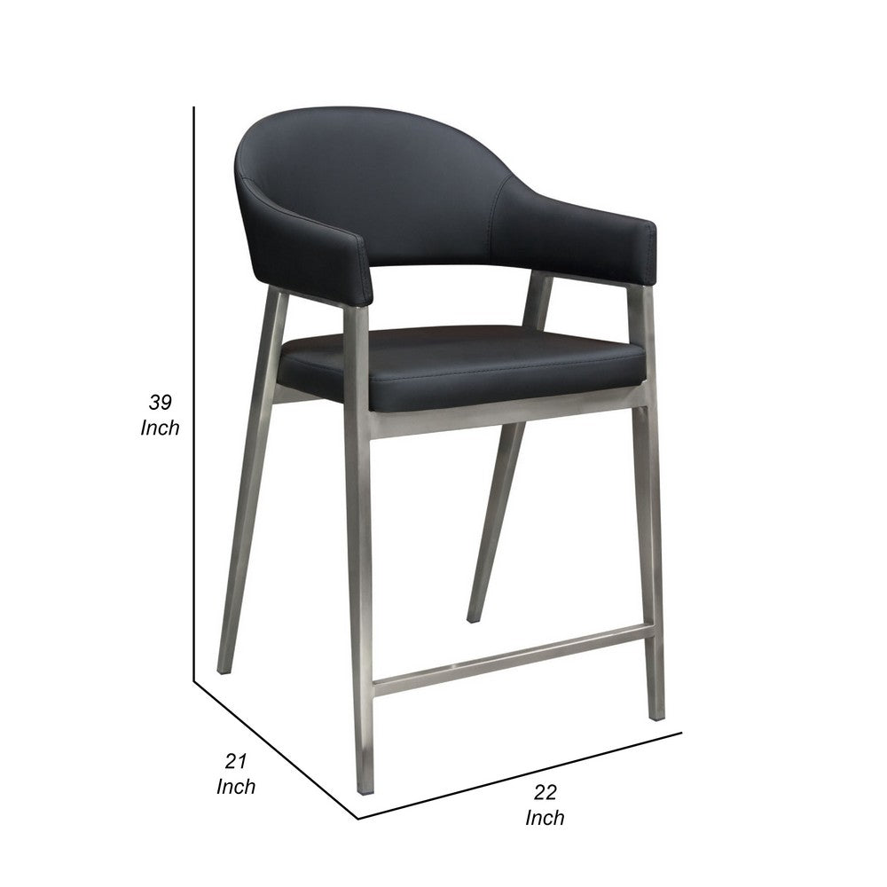 Benjara Arie Counter Height Chair Set of 2, Black Faux Leather Seat And Back