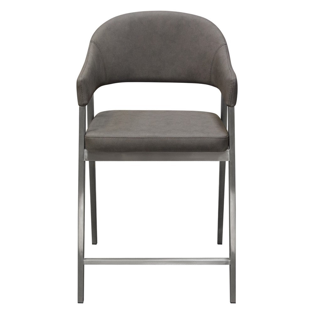 Benjara Arie Counter Height Chair Set of 2, Gray Faux Leather Seat And Back