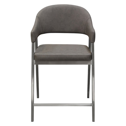 Benjara Arie Counter Height Chair Set of 2, Gray Faux Leather Seat And Back