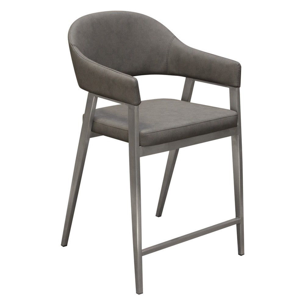 Benjara Arie Counter Height Chair Set of 2, Gray Faux Leather Seat And Back