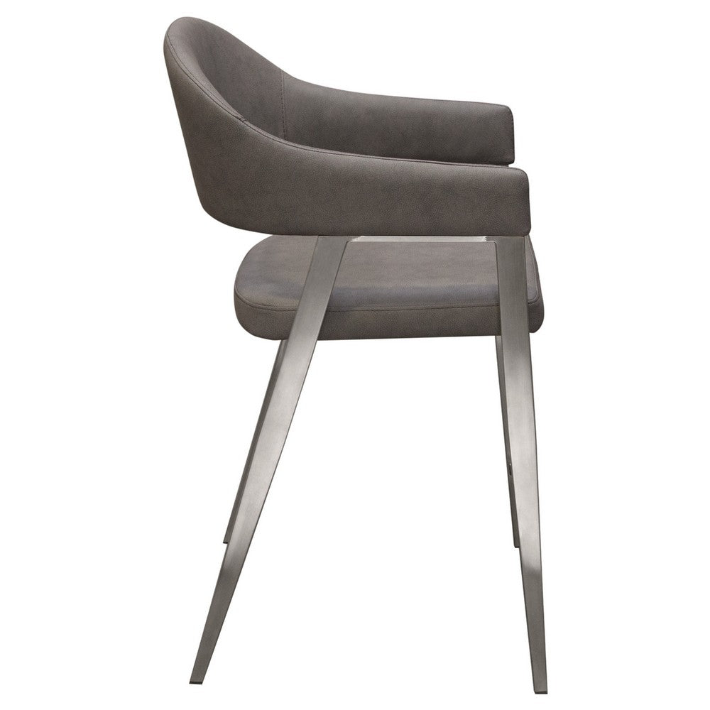 Benjara Arie Counter Height Chair Set of 2, Gray Faux Leather Seat And Back