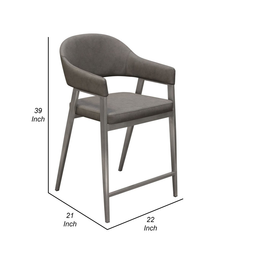 Benjara Arie Counter Height Chair Set of 2, Gray Faux Leather Seat And Back