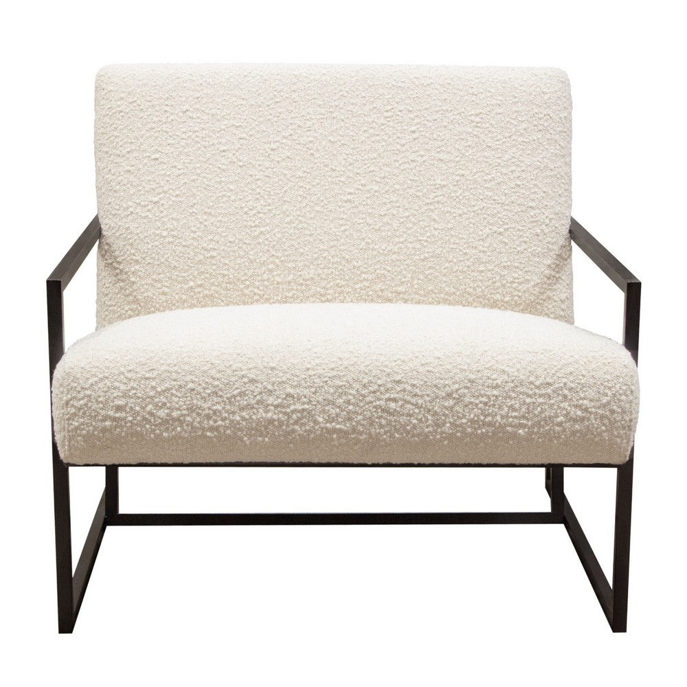 Benjara Masy Accent Armchair, Bone White Boucle Textured Fabric, Metal Legs