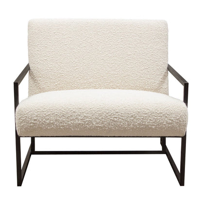 Benjara Masy Accent Armchair, Bone White Boucle Textured Fabric, Metal Legs