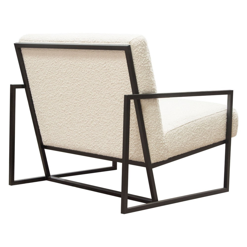Benjara Masy Accent Armchair, Bone White Boucle Textured Fabric, Metal Legs
