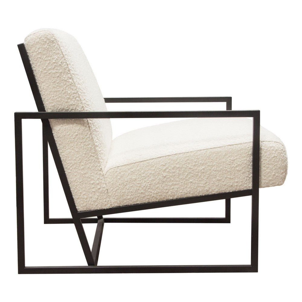 Benjara Masy Accent Armchair, Bone White Boucle Textured Fabric, Metal Legs