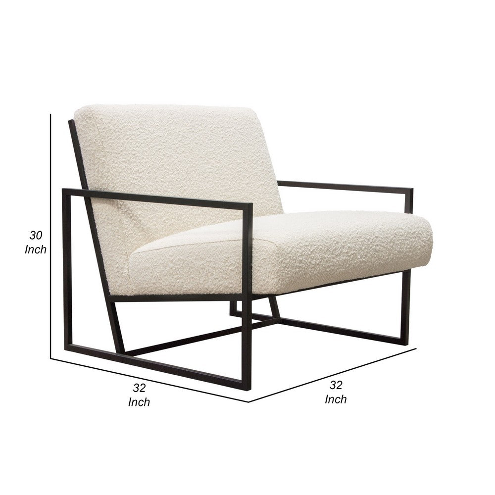 Benjara Masy Accent Armchair, Bone White Boucle Textured Fabric, Metal Legs