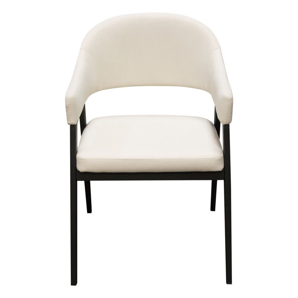 Benjara Arie Dining Side Chair Set of 2, Cream White Polyester, Black Legs