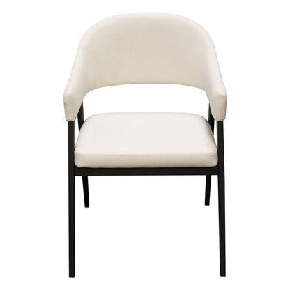 Benjara Arie Dining Side Chair Set of 2, Cream White Polyester, Black Legs