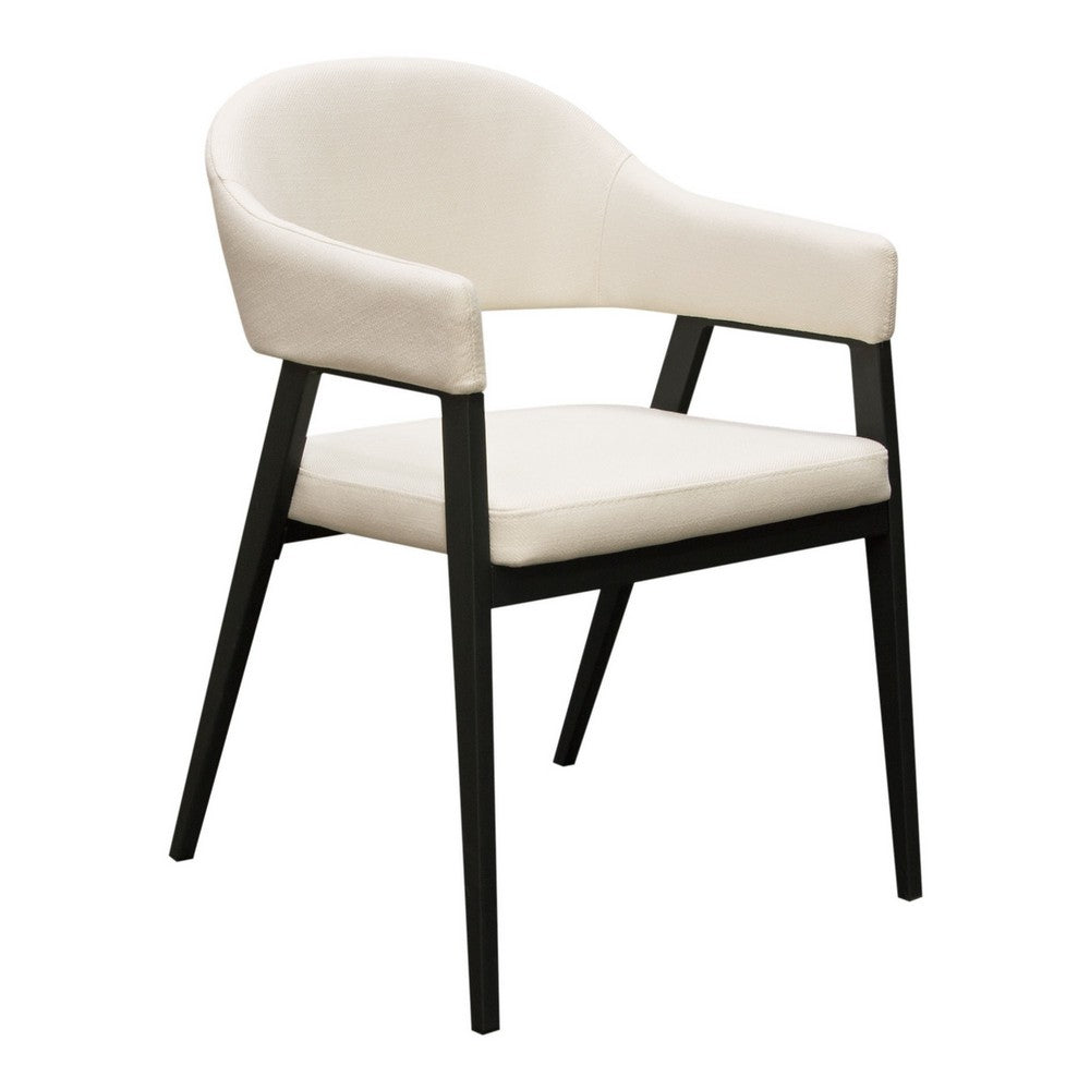 Benjara Arie Dining Side Chair Set of 2, Cream White Polyester, Black Legs