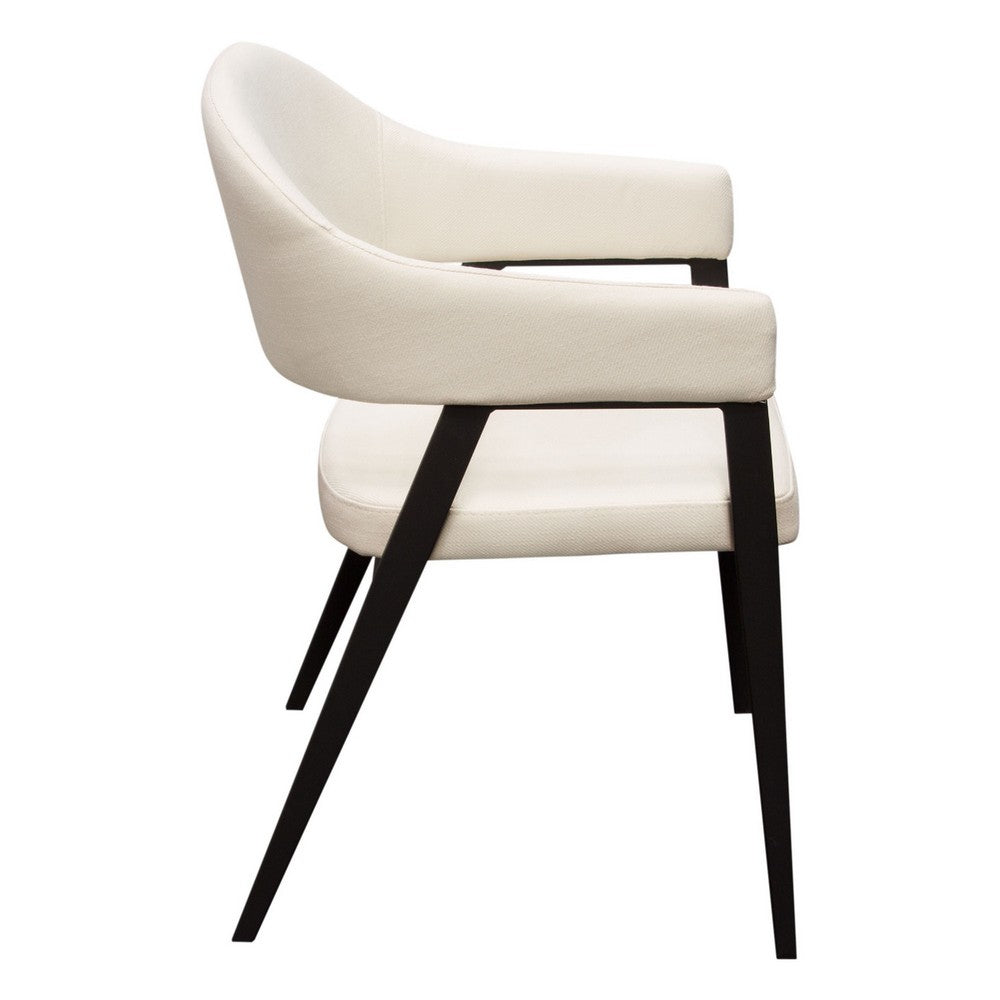 Benjara Arie Dining Side Chair Set of 2, Cream White Polyester, Black Legs
