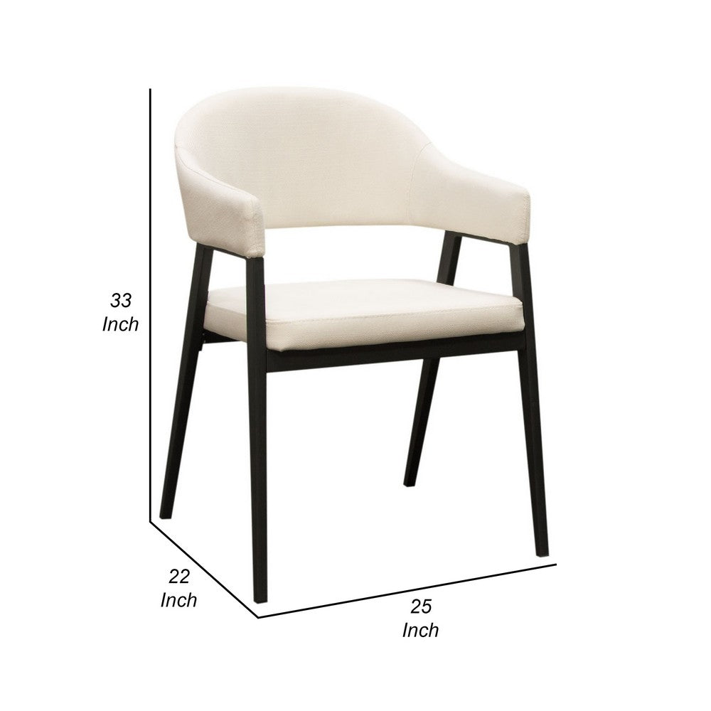Benjara Arie Dining Side Chair Set of 2, Cream White Polyester, Black Legs