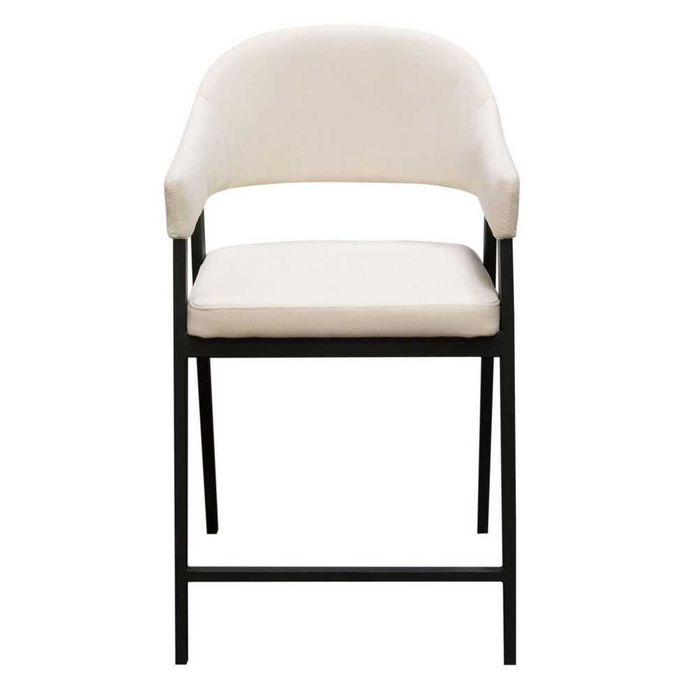 Benjara Arie Counter Height Chair Set of 2, Cream White Polyester, Black Legs