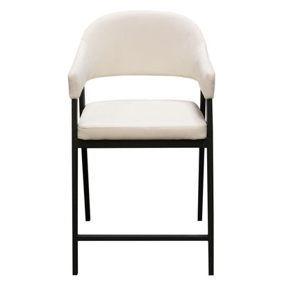 Benjara Arie Counter Height Chair Set of 2, Cream White Polyester, Black Legs