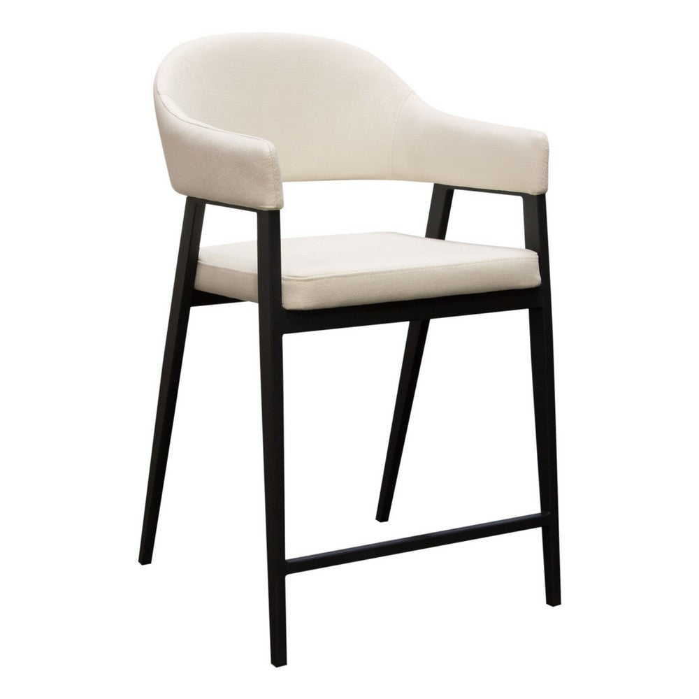 Benjara Arie Counter Height Chair Set of 2, Cream White Polyester, Black Legs