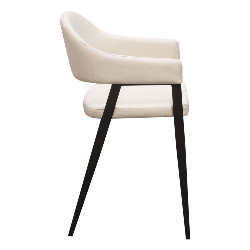 Benjara Arie Counter Height Chair Set of 2, Cream White Polyester, Black Legs