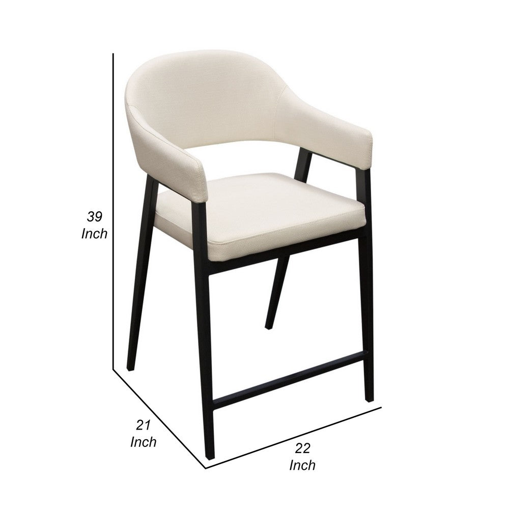 Benjara Arie Counter Height Chair Set of 2, Cream White Polyester, Black Legs