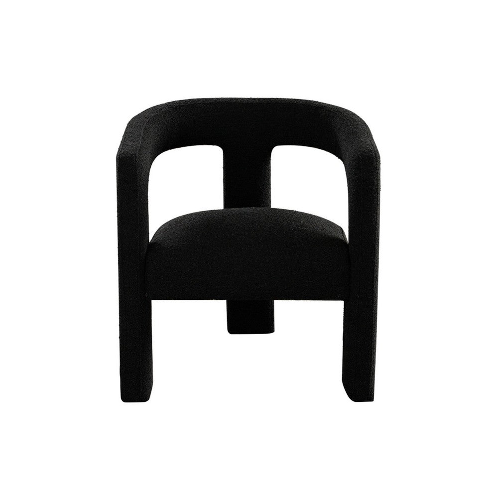 Benjara Gely Dining Accent Chair, Open Curved Back w Tripod Base, Black Boucle