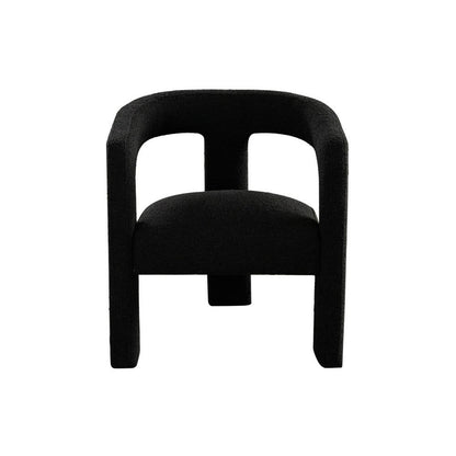 Benjara Gely Dining Accent Chair, Open Curved Back w Tripod Base, Black Boucle