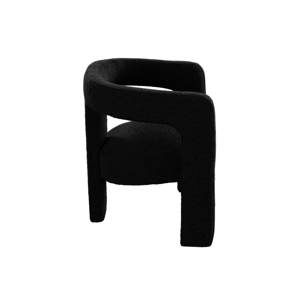 Benjara Gely Dining Accent Chair, Open Curved Back w Tripod Base, Black Boucle