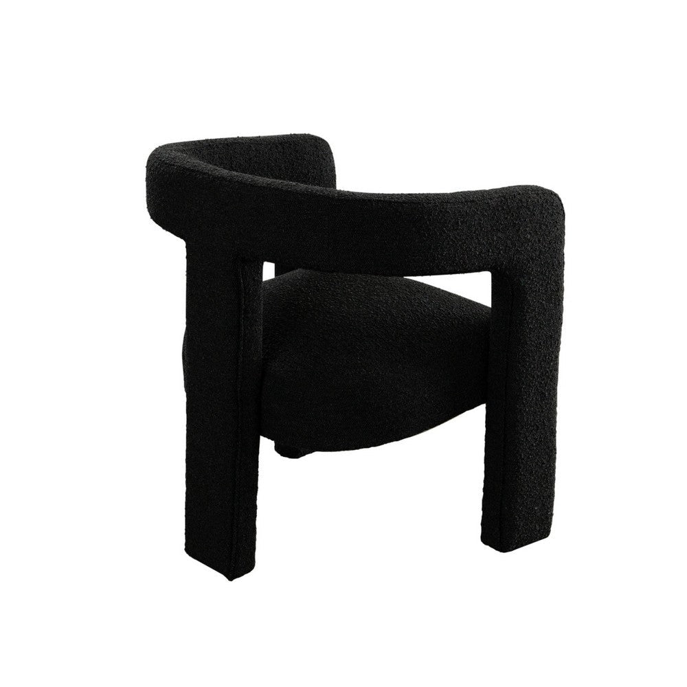 Benjara Gely Dining Accent Chair, Open Curved Back w Tripod Base, Black Boucle
