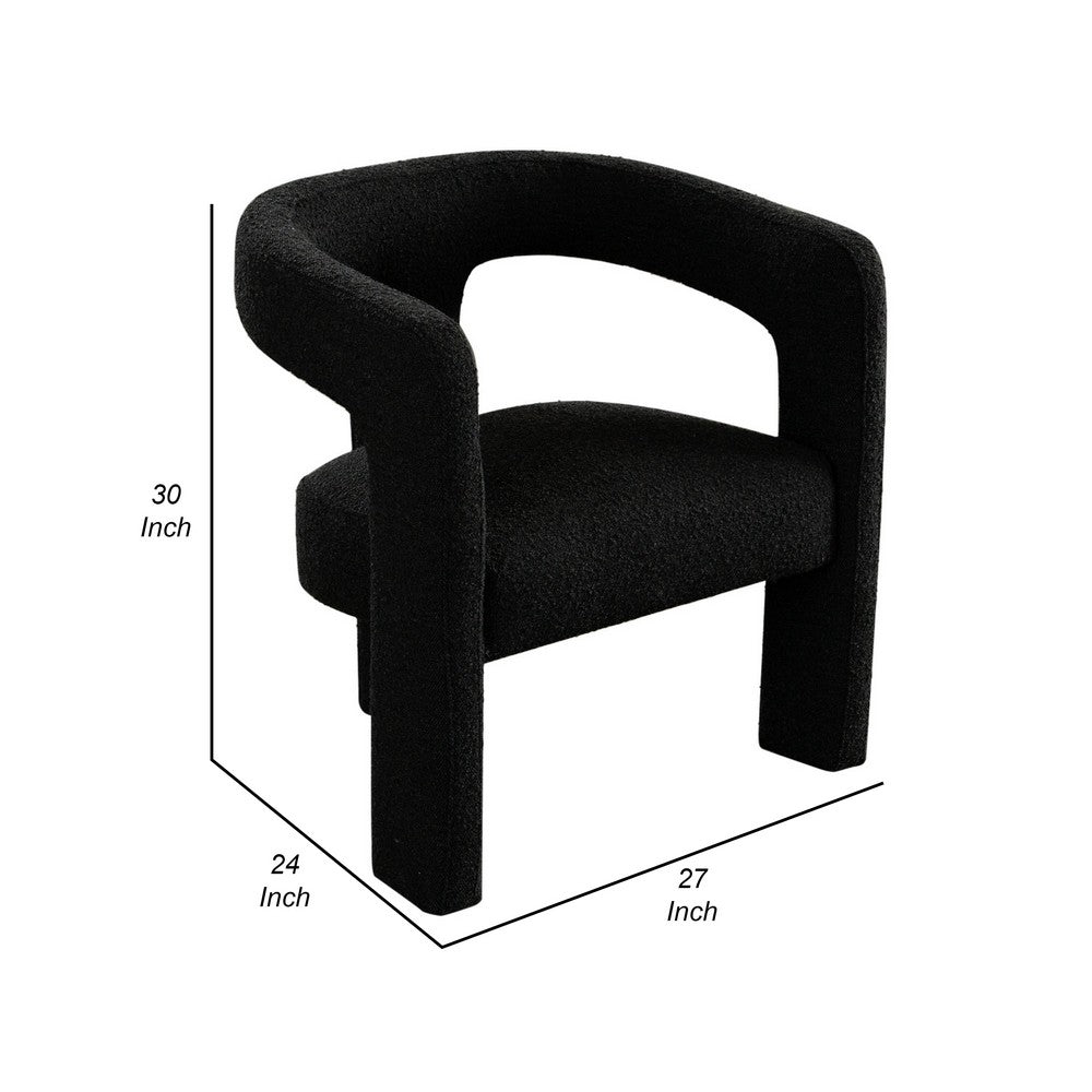 Benjara Gely Dining Accent Chair, Open Curved Back w Tripod Base, Black Boucle