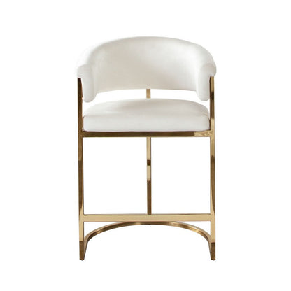 Benjara Dely Counter Height Chair, Cream Velvet with Gold Metal Sled Frame