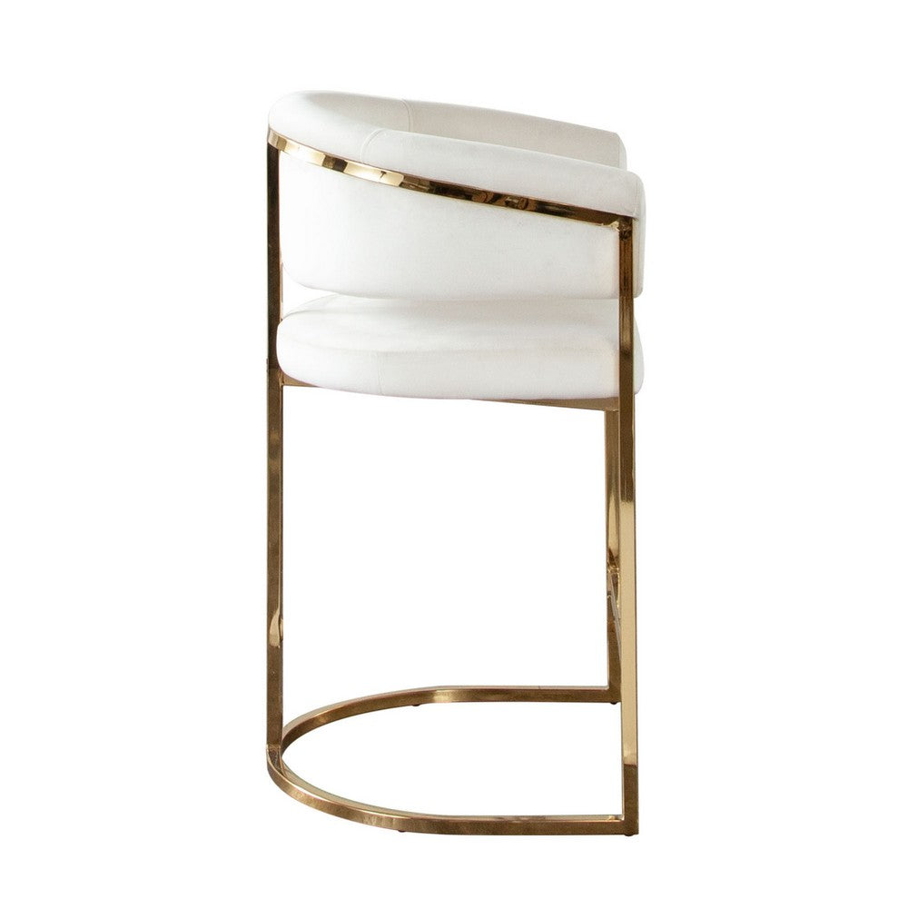 Benjara Dely Counter Height Chair, Cream Velvet with Gold Metal Sled Frame