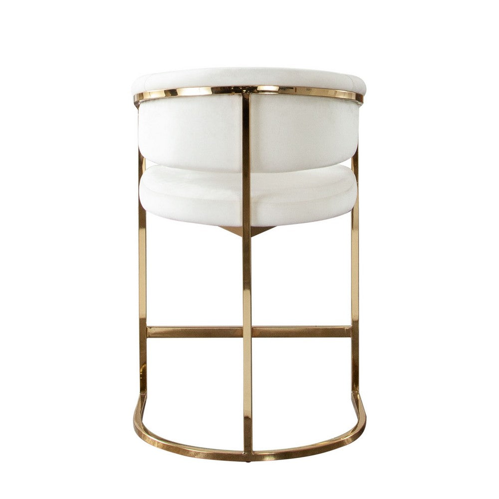 Benjara Dely Counter Height Chair, Cream Velvet with Gold Metal Sled Frame