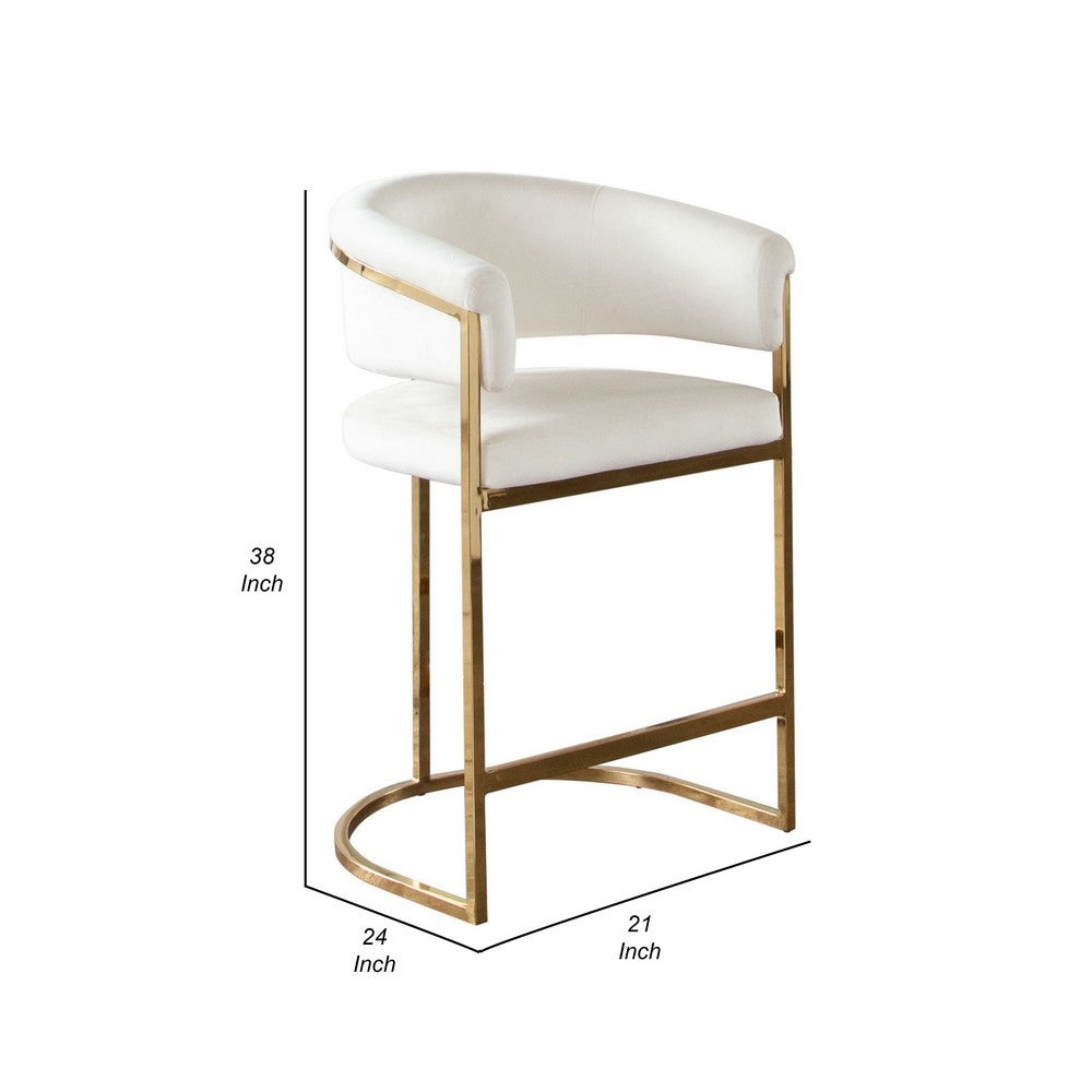Benjara Dely Counter Height Chair, Cream Velvet with Gold Metal Sled Frame