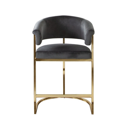 Benjara Dely Counter Height Chair, Gray Velvet with Gold Metal Sled Frame