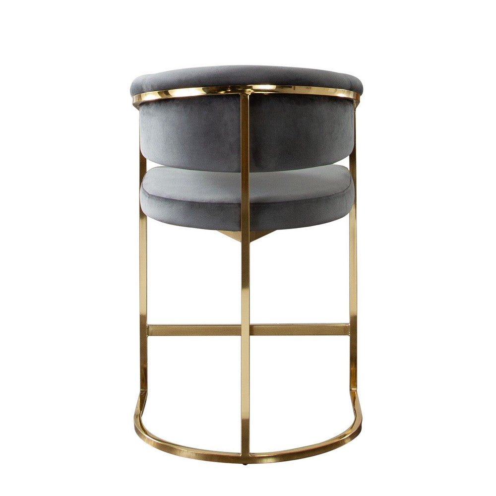 Benjara Dely Counter Height Chair, Gray Velvet with Gold Metal Sled Frame